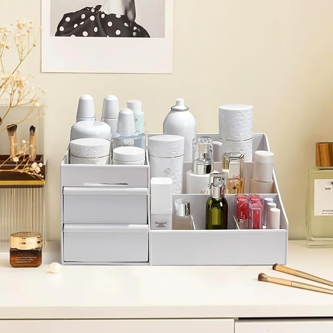 Large Makeup Organizer with Drawers - Multi-Functional Vanity and Countertop Storage for Cosmetics, Skincare, Perfume, Nail Polish, Brushes - Compact Desk and Bathroom Organizer for Women’s Gifts-NeatNest