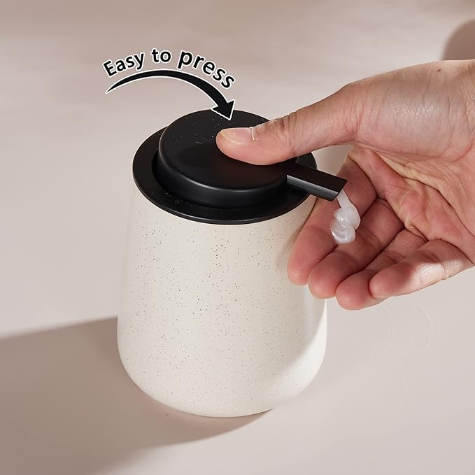 12Oz Ceramic Liquid Soap Dispenser - Modern Lotion Hand Soap Dispenser with Easy-to-Press Black Pump, Reusable and Refillable Dish Soap Dispensers for Bathroom & Kitchen, Speckled Matte Beige-NeatNest