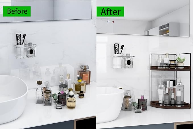 Dorhors 2-Tier Bathroom Counter Organizer,Vanity Counter Corner Shelf, Skincare, Wood Countertop Bathroom Storage and Organization for Kitchen (Walnut)-NeatNest