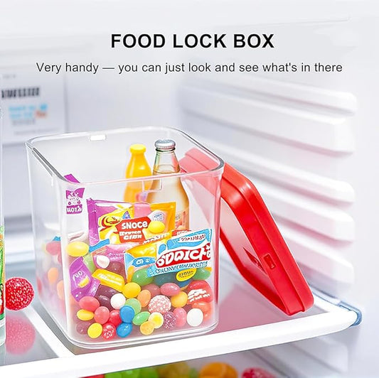 Clear Lockable Storage Box for Medicine Safe,Food Jar,Snacks,Phone - Secure Lock Box Refrigeator Container Bin Store Tank with Combination for Kitchen,Home,Office,Hospital (5.6×5.6×6.3 In) (Red)-NeatNest