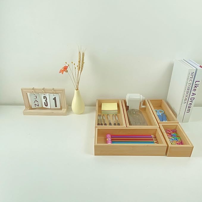 bamboo drawer organizer Set,expandable drawer dividers,wooden storage organizers,large trays for kitchen, bathroom,flatware,Tea Bag Organizer (2 X 5PCS Natural)-NeatNest