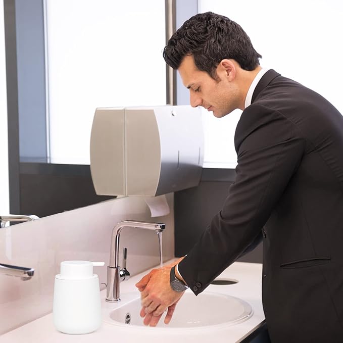 BosilunLife White Soap Dispenser - Ceramic Hand Dish Soap Dispenser for Bathroom 12ounce Refillable Liquid Hand Wash Dispenser for Essential Oil, Lotion Soap (Rubber Paint)-NeatNest