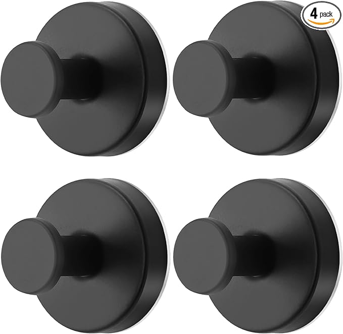 Black Waterproof Suction Cup Hooks, 4-Pack Heavy Duty Stainless Steel No Drill Shower Hooks for Hanging Towels, Robes, Loofahs, Holder Holds Strong on Tile, Glass, Mirror, Wall, Bathroom Door-NeatNest