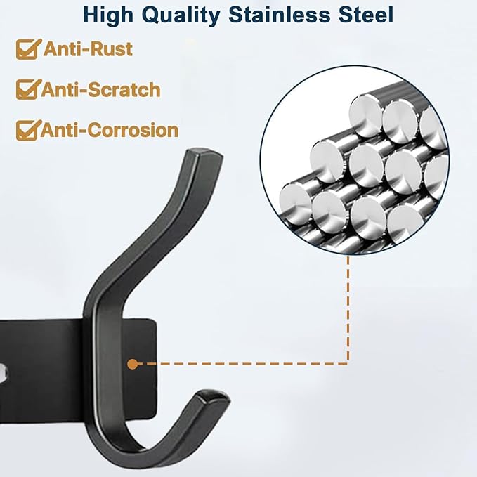 AZW Coat Rack Wall Mount,Heavy Duty Stainless Steel Metal Coat Hooks Hanging for Robes Bags Keys Hat Clothes and Bathroom Door Towels Hanger(Matte Black 4 Hooks)-NeatNest