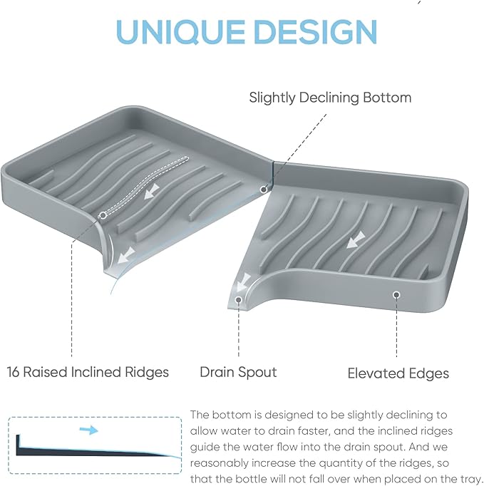 Kitchen Sink Tray,Self Draining Kitchen Soap Tray Soap Holder Silicone Sponge Holder for Kitchen Sink,Kitchen Bathroom Sink Caddy Sink Organizer for Sponge,Soap Dispenser,Dish Scrubber,Palm Brush-NeatNest