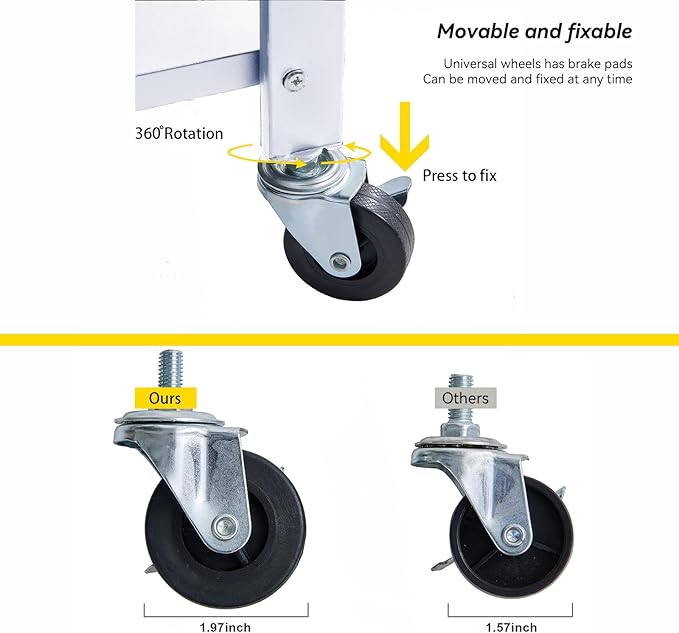 BRIAN & DANY 3-Shelf Foldable Storage Shelves with Wheels, No Assembly Folding Shelf Metal Rack, Shelving Unit for Kitchen, Garage, White-NeatNest
