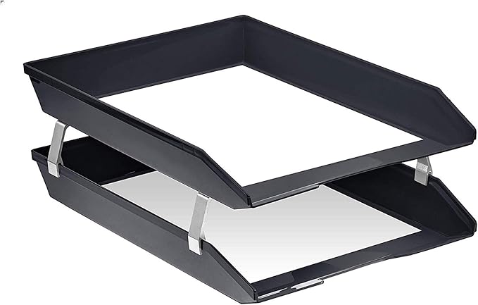 Acrimet Facility 2 Tier Letter Tray, Front Load, Letter Size/A4, Desktop File Organizer, Plastic (Black Color)-NeatNest