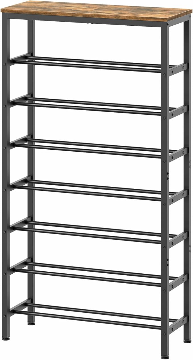 8 Tier Tall Shoe Rack, Large-Capacity Shoe Storage Organizer, Free Standing Shoe Shelf for Closet, Adjustable Metal Shoe Racks Organizer for 32 Pairs of Shoes, Rustic Brown and Black SS78BR-NeatNest