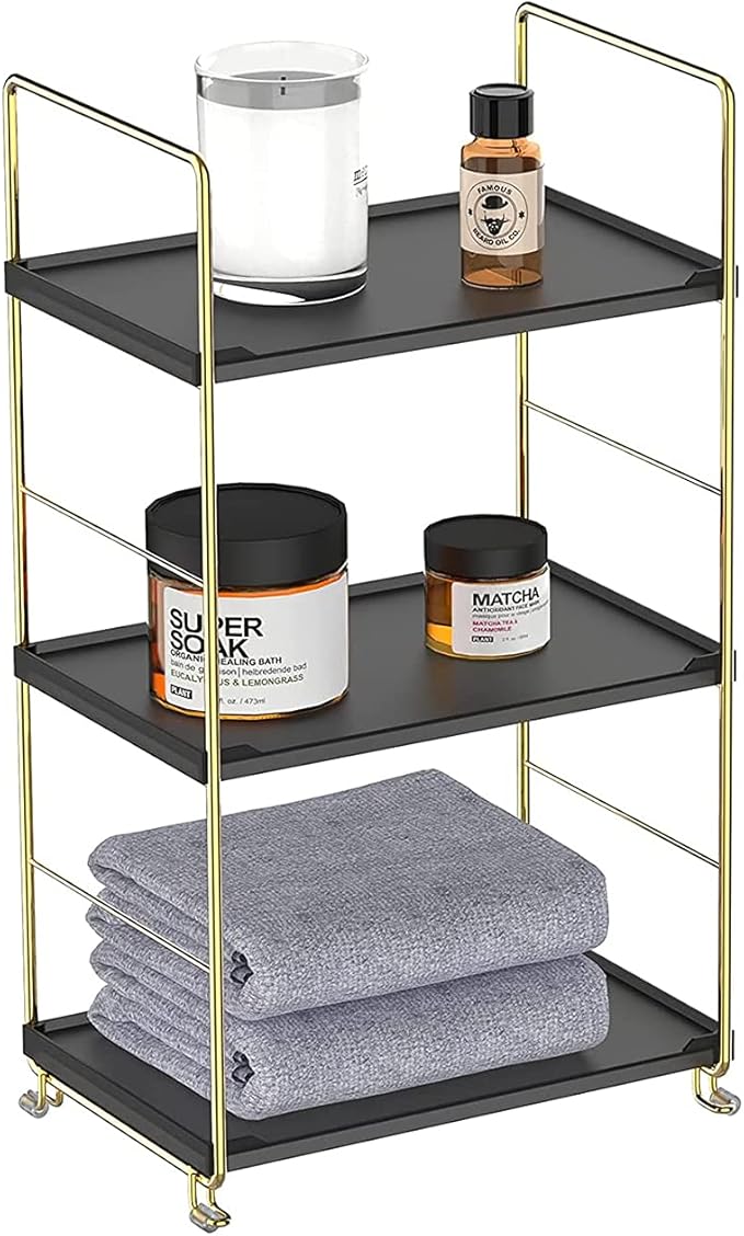 Freestanding Organizer Shelf, 3-Tier Bathroom Countertop Organizer, Makeup Organizer -Corner Storage Shelf, Kitchen Spice Rack,Standing Shelf for Bathroom, Bedroom, Kitchen (Black)-NeatNest