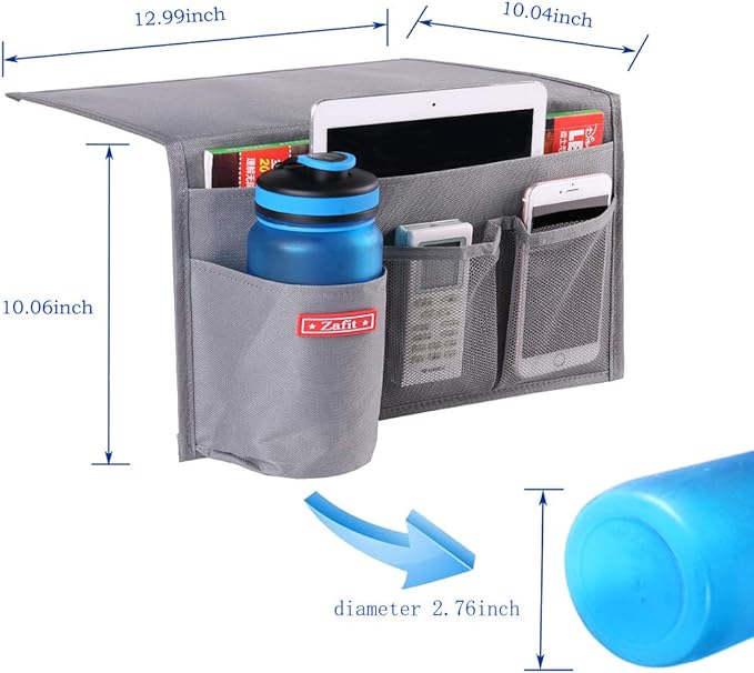 Bedside Storage Organizer - Table Cabinet Organizer Caddy for Remotes, Phone, Glasses (4 Pockets - Grey)-NeatNest