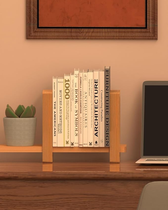 Adjustable Desktop Bookshelf, Retro Tabletop Bookshelf, Desk Shelf for Top of Desk in Living Room, Home, Office, Perfect for Magazine, Books, Cookbooks, No Tools Required to Assemble (Yellow)-NeatNest