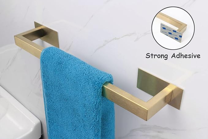 Bathroom Towel Bar Self Adhesive, No Drilling Towel Rack Easy to Install,Hand Towel Holder Made of Premium Stainless Steel Sticky on Hand Towel Hanger for Kitchen, Toilet.(16IN, Gold)-NeatNest