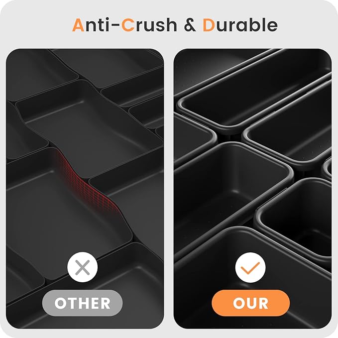 【𝟮𝟮𝗣𝗖𝗦】A-LUGEI Plastic Black Desk Drawer Organizer, Bathroom Organizers and Storage, Makeup Organizer, Organization and Storage Bin Container for Vanity Office Utensils Tool Pantry Cosmetic-NeatNest