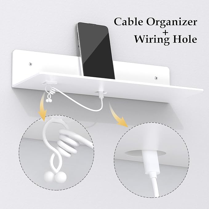 12" White Acrylic Floating Shelves, 4 Pack with Cable Clips, Small Floating Shelf for Expand Wall Display Space in Living Room, Bathroom, Gaming Room, Dorm Wall Decor-NeatNest