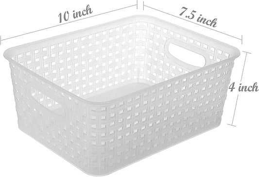Clear Plastic Woven Storage Basket, 6-Pack Weave Basket Organizer for Kitchen Offices Bathrooms-NeatNest