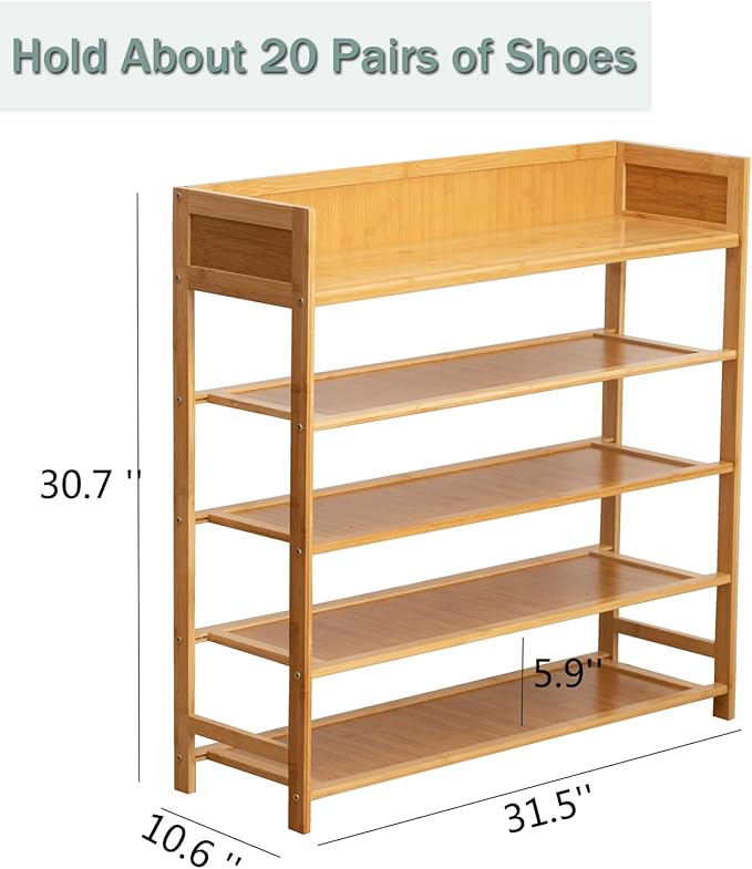 latifolia Bamboo Shoe Rack, 5-Tier Shoe Rack Organizer for Entryway Hallway Closet, Stackable(31.50''L)-NeatNest