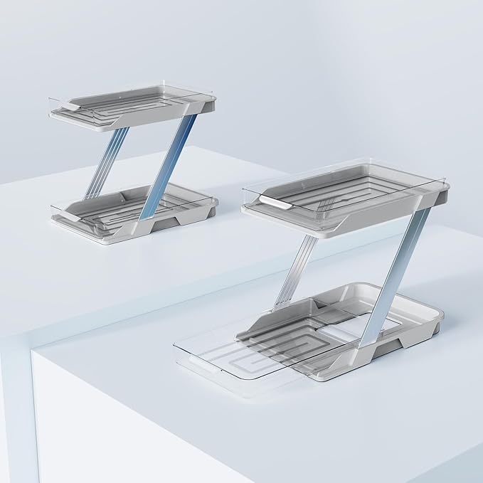2 Pack Bathroom Organizers and Storage - Multi-Purpose,2-Tier Clear Pull Out Organization for Bathroom,Under Sink,Kitchen,Vanity,Countertop,Cabinet,Pantry & Medicine Cabinet,Grey-NeatNest