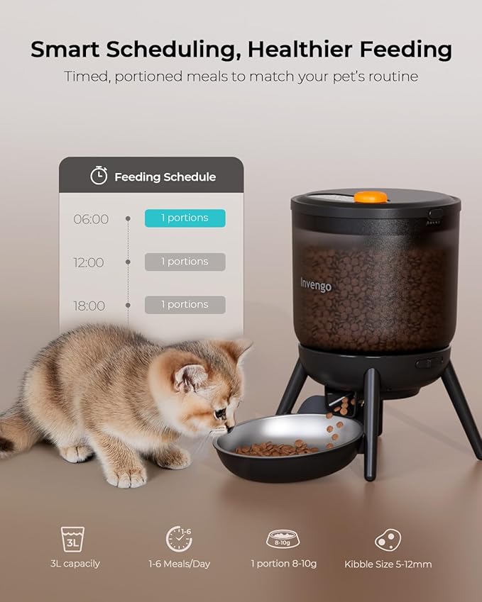 Automatic Cat Feeder with Timed Food Dispenser, One-Touch Feeding, Dual Power Supply, Anti-Bug Design, Visible 3L Hopper – Automatic Pet Feeder for Cats and Small Dogs-NeatNest