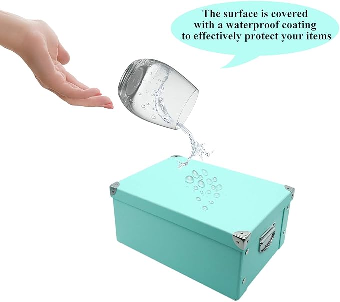 GUOZI Collapsible Storage Box, Decorative Memory Box with Lid & Metal Reinforced Corners, Cardboard File Bin with Handles, Organizer Gift Box for Keepsake Toy Photos Office Nursery Wardrobe Bookshelf-NeatNest