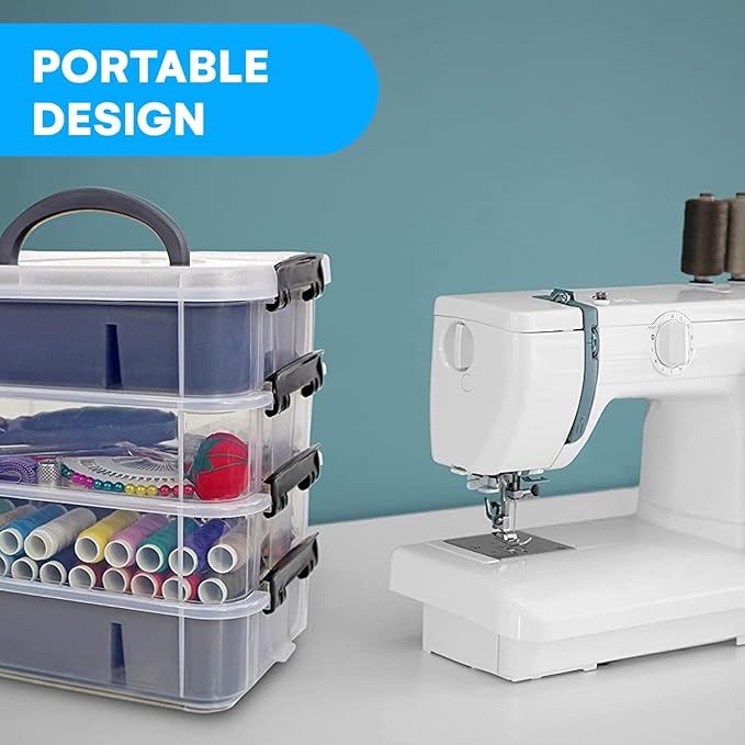 Bins & Things Stackable Storage Container with 2 Trays - Gray Craft Storage/Craft Organizers and Bead Organizer Box/Art Supply-NeatNest