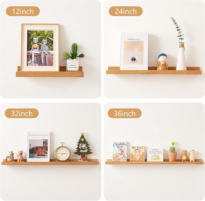 Floating Shelf, Natural Oak Wood, 36 Inch, Wall Storage, Display Picture Ledge, for Bedroom, Living Room, Bathroom, Office, Kitchen-NeatNest