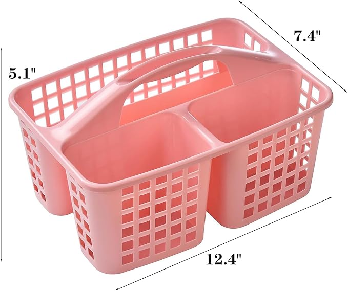 Portable Shower Caddy Basket,Convenient Cleaning Supplies Organizer with Compartments and Handle,Ideal for Bathroom, Bedroom, Kitchen, College Dorm,Garden,etc.pink-2 Pcs