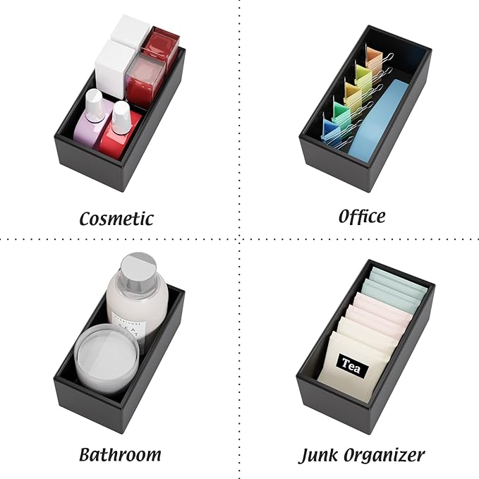 Black Bamboo Drawer Organizer - Silverware&Utensil Holder Organizer for Kitchen Drawers, Multi-Use Drawer Dividers Boxes for Bathroom Counter,Cabinet, Garage, Office Desk, Makeup, Jewelry (6"3"2.5")-NeatNest