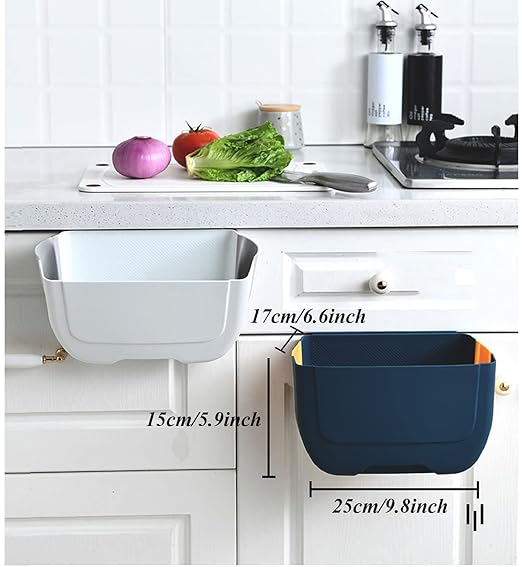 Hanging Folding Mini Trash Can for Kitchen Cabinet Door, Small Collapsible Garbage Bin Under Sink,Wall Mounted Folding Waste Bin- Mini Garbage Container for Cabinet/Bedroom/Bathroom 3L (Blue Yellow)-NeatNest