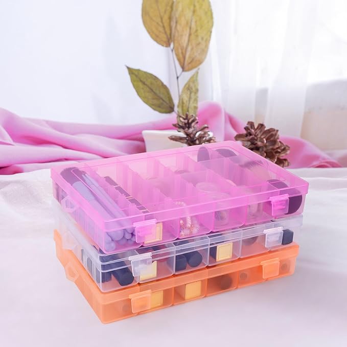 False Nail Container, Cosics Bright Pink 36-Gird Plastic Nail Art Organizers Storage Box with Adjustable Dividers, False Jewelry Diamonds Charms Nail 3D Decorations Manicure Accessory Holder Case-NeatNest