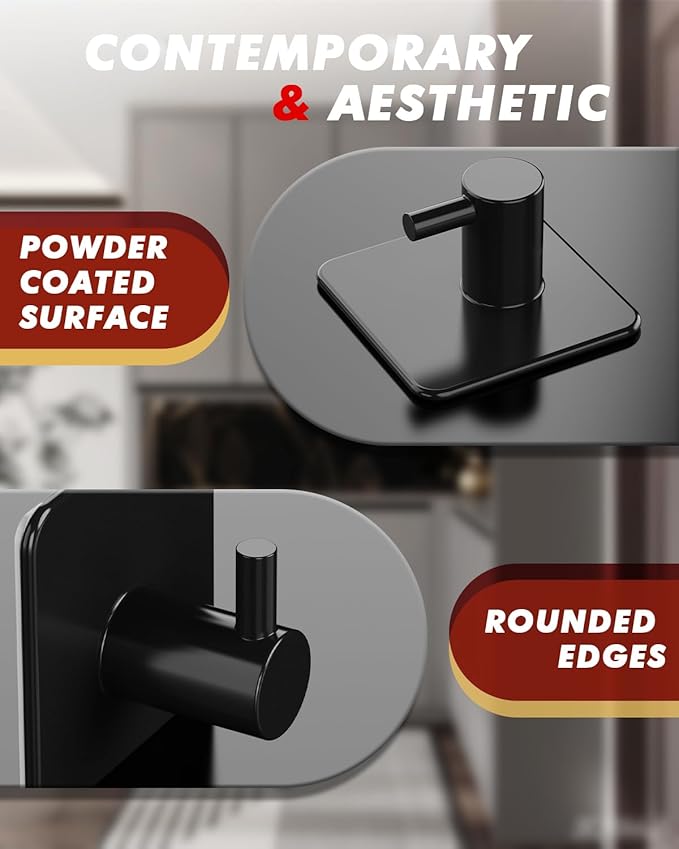 Adhesive Hooks Heavy Duty 30lb(Max) Wall Hooks, 5 Pack Self Adhesive Damage Free Towel Rack, Stainless Steel for Coat Robe, Waterproof Oilproof Rustproof for Bathroom Shower Kitchen Office