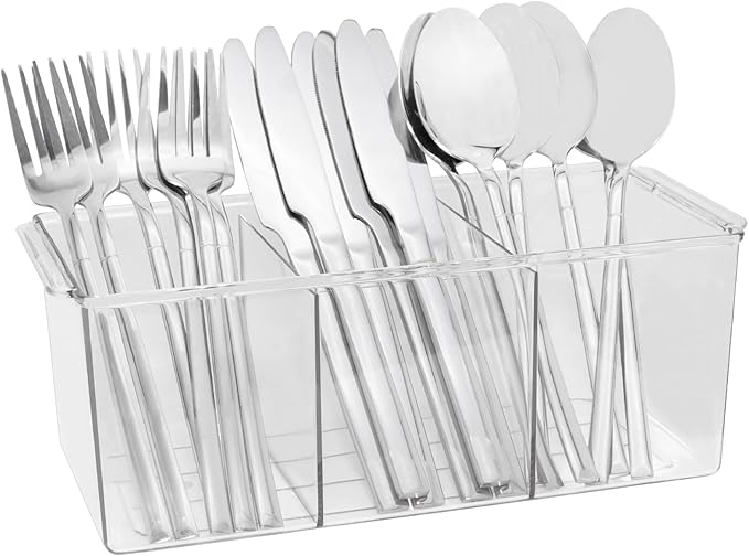 Bawuie Silverware Caddy Organizer, Utensil Caddy Holder for Forks, Knives, Spoons, Cutlery, Flatware Storage Bin with Handle for Kitchen Pantry Table Countertop Outdoor Picnic, Clear-NeatNest