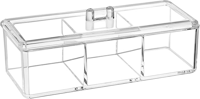 dedoot Plastic Drawer Organizer, Clear Acrylic Vanity Desk Storage and Organizer, 3 Compartment Make Up Holder with Lid Bathroom Display Storage Container for Jewelry, Small Items, 9.17x3.7X3.46 Inch-NeatNest