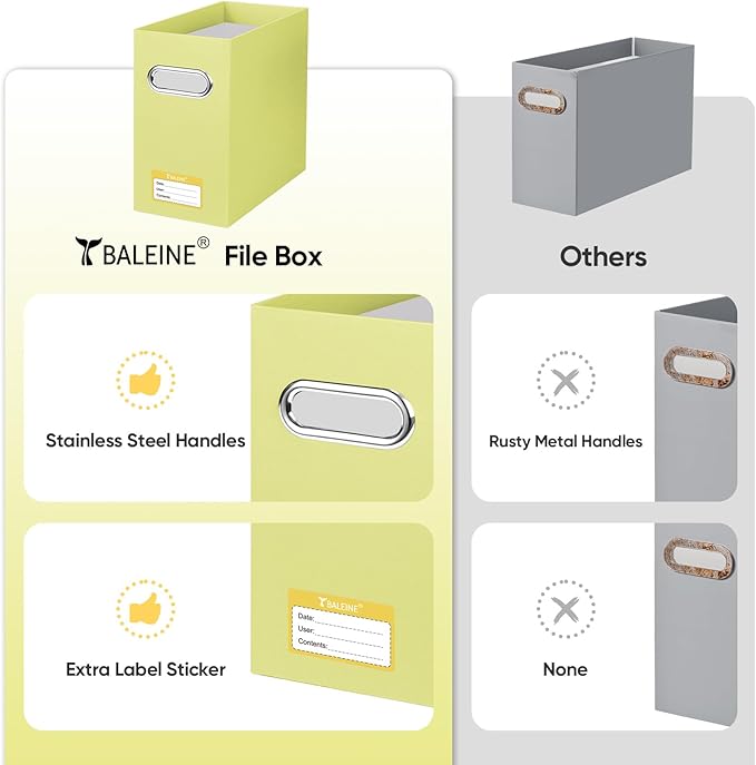 BALEINE File Organizer Box, Cardboard File Folder Organizer with Handle for Letter Size, Portable Collapsible Hanging Filing Box for Home Office Document Storage (4 Pack, Yellow)-NeatNest
