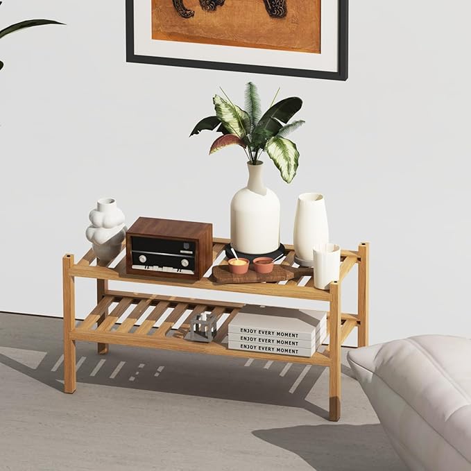 Bamboo Shoe Rack 2-Tier Organizer-Stackable Storage Shelf with Multi-Function Combinations-Free Standing Shoe Racks for Closet,Entryway,Hallway,Bathroom,Living Room Shoe Organization (Natural, 2-Tier)-NeatNest