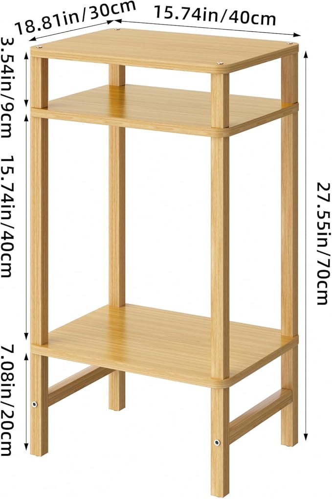 28in Tall Bamboo Side Table 3-Tier Small Narrow End Table, Skinny Nightstand for Small Space, Farmhouse Slim Night Stand with Storage for Couch, Wooden Thin Bedside Table, Natural