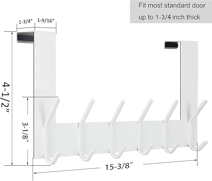 WEBI Over The Door Hook White,Over The Door Towel Rack,Door Hanger,Door Coat Towel Hanger,Door Coat Rack for Hanging Clothes,Jacket,Back of Bathroom,2 Packs