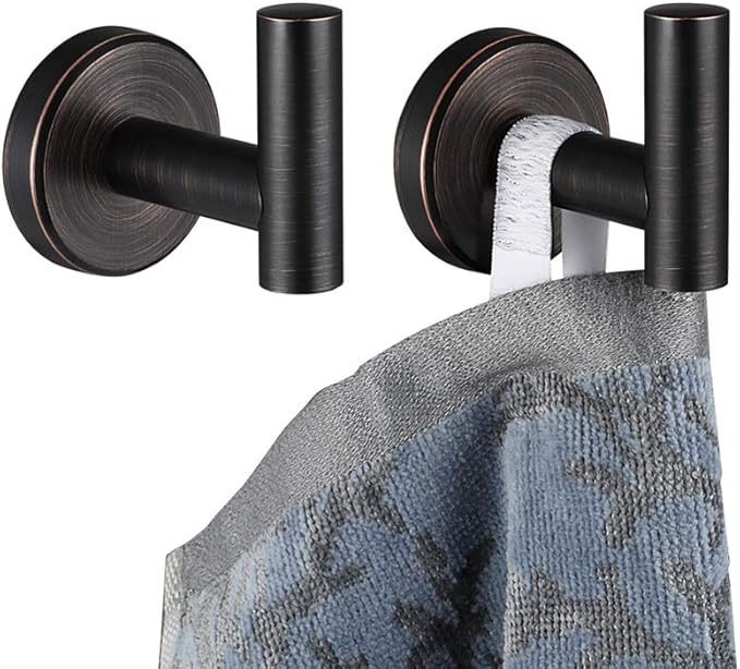 JQK Bathroom Towel Hook Oil Rubbed Bronze, 304 Stainless Steel 0.8mm Coat Robe Clothes Hook for Bathroom Kitchen Garage Wall Mounted (Pack of 2), TH100-ORB-P2-NeatNest