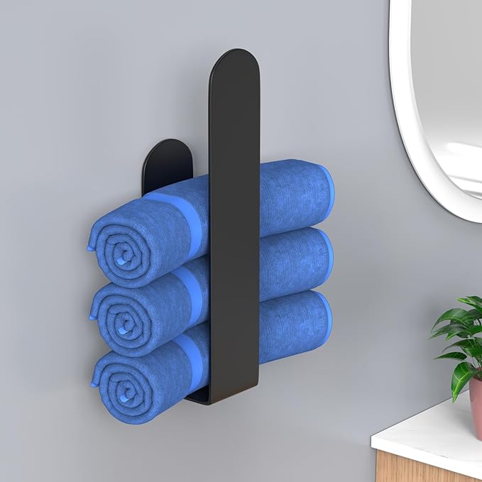 HUFEEOH 2 Pack Adhesive Hand Towel Holder, Sticky Towel Bar Towel Holder Wall Mounted, Stainless Steel Kitchen Towel Holder Hand Towel Rack for Bahtroom Hotel RV Kitchen (Black)