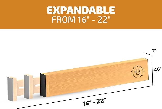 4 Pack Drawer Dividers Bamboo 2.6" High, 16-22" Adjustable Drawer Organizers for Clothes, Expandable Dresser Separators in Bedroom/Bathroom/Kitchen/Office Organization and Storage (Natural)-NeatNest