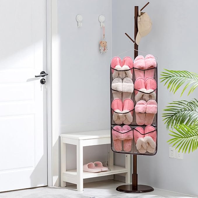 Dual Sided Hanging Closet Organizer Durable Socks Stocking Clothes Bra Accessories Storage Bag With 16 Large Pockets (Clear PVC Pockets)-NeatNest