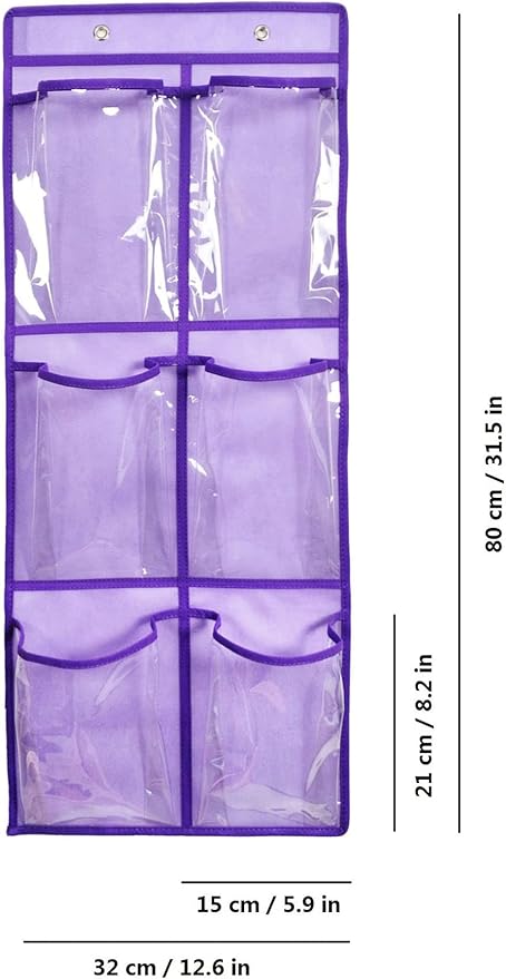 Over The Door Shoe Storage with Shoe Rack Hanging Closet Shoes Holder Organizer with 6 Clear Pockets (6 Pockets-Purple)-NeatNest