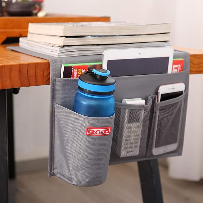 Bedside Storage Organizer - Table Cabinet Organizer Caddy for Remotes, Phone, Glasses (4 Pockets - Grey)-NeatNest