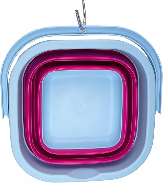 SAMMART Collapsible Rectangular Cleaning Bucket 5L (1.3 Gallon)- Foldable Camping Beach Sand Water Pot Pail- Portable Space Saving Tub for Household, Outdoor Washing (Cool Blue/Flamingo (Set of 2))-NeatNest