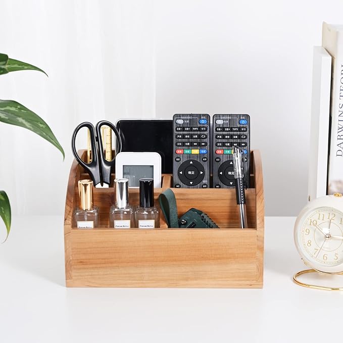 Farmhouse Solid Wooden Mail Sorter Wood Desk Organizer TV Remote Holder Rustic Vintage Caddy Mail Basket Storage Caddy for Bills, Kitchen, Desktop, Workspace Counter Top Home Decor Office Supplies……-NeatNest