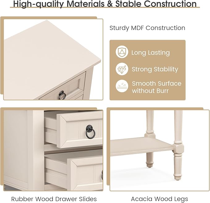 Giantex Entryway Table with Storage, Rustic Small Console Table w/ 3 Drawers & Open Bottom Shelf, Skinny Wood Console Table, Narrow Sofa Side Table for Living Room, Foyer, Hallway, Entry Table, Beige-NeatNest
