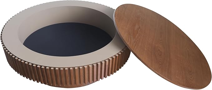 kevinplus 39.37'' Walnut Round Coffee Table Modern Wood Circle Fluted Drum Pedestal Coffee Table with Storage Space for Living Room, Easy Assembly, Walnut