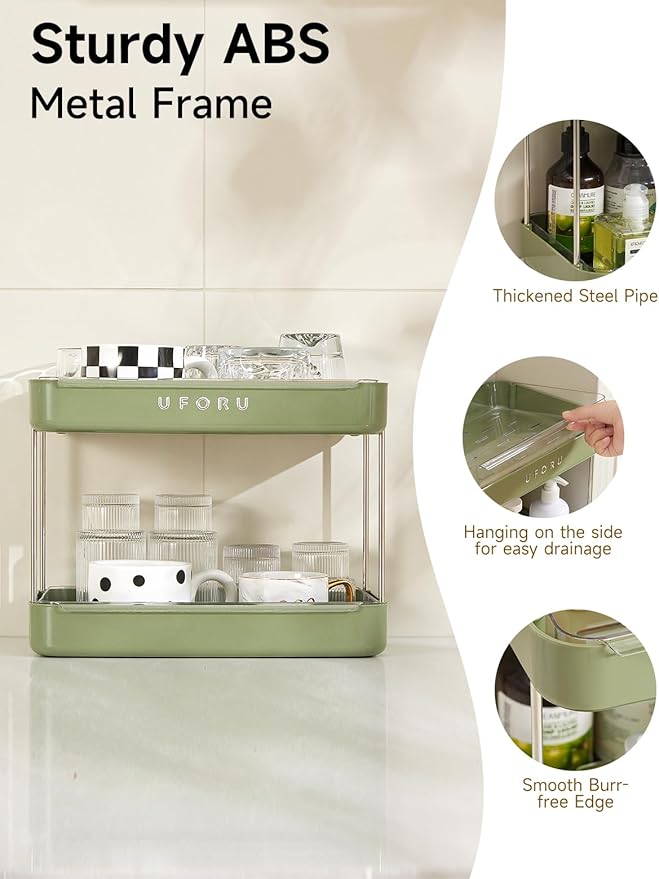 Countertop Coffee Station Organizer | 2-Tier Whisky Glass Tray, Mug Drying Shelf with Removable Drain Tray - Easy to Install, Clean - Spice Rack for Kitchen, Bathroom Counter Organzier-NeatNest