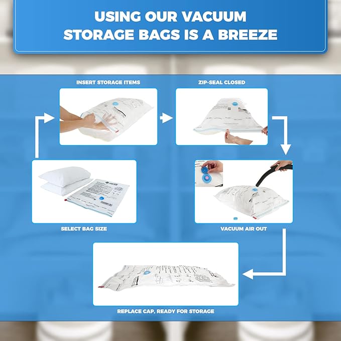 10-Pack Large - Vacuum Storage Bags for Clothes Storage - Vacuum Bags for Clothing - Packing - Travel (Hand Pump Free). Ideal Clothes Vacuum Sealer Bags for Clothing Storage - 10x Large Bags (32x21in)