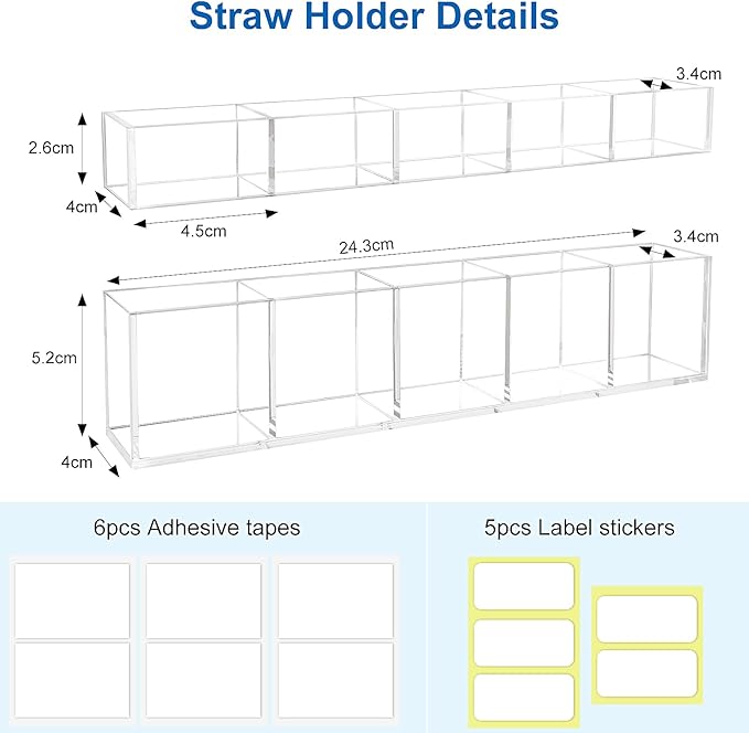 9.5" Acrylic Straw Holder for Cabinet Door,Cabinet Straw Holder Organizer with Double Sided Adhesive Tape and Sticker,Reusable Tumbler Organizer Storage for Kitchen Counter Cupboard