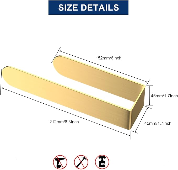 HUFEEOH Adhesive Hand Towel Holder, Kitchen Towel Hanger Towel Bars Wall Mounted, Stainless Steel Bath Towel Holder for Bathroom Hotel Kitchen (8 inch, Gold)
